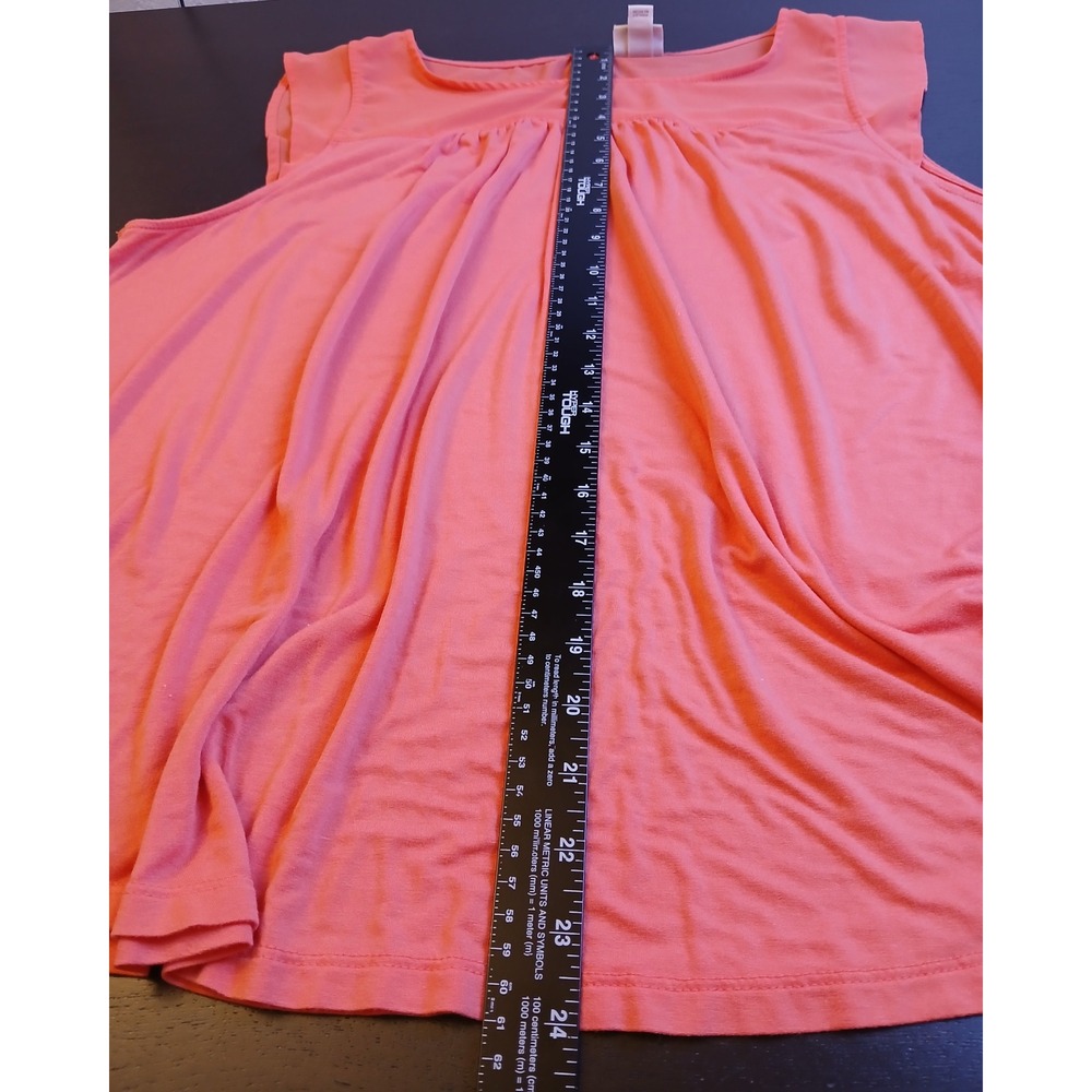 Merona Womens XXL Coral Pink Sleeveless Babydoll Top Sheer Yoke Pleated Blouse - Picture 6 of 7